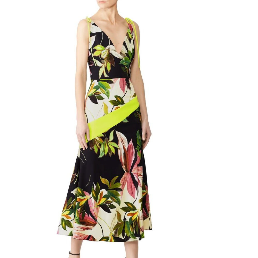 Christian Siriano Hawaiian Print Tie Strap Maxi Dress 6 - Picture 1 of 13